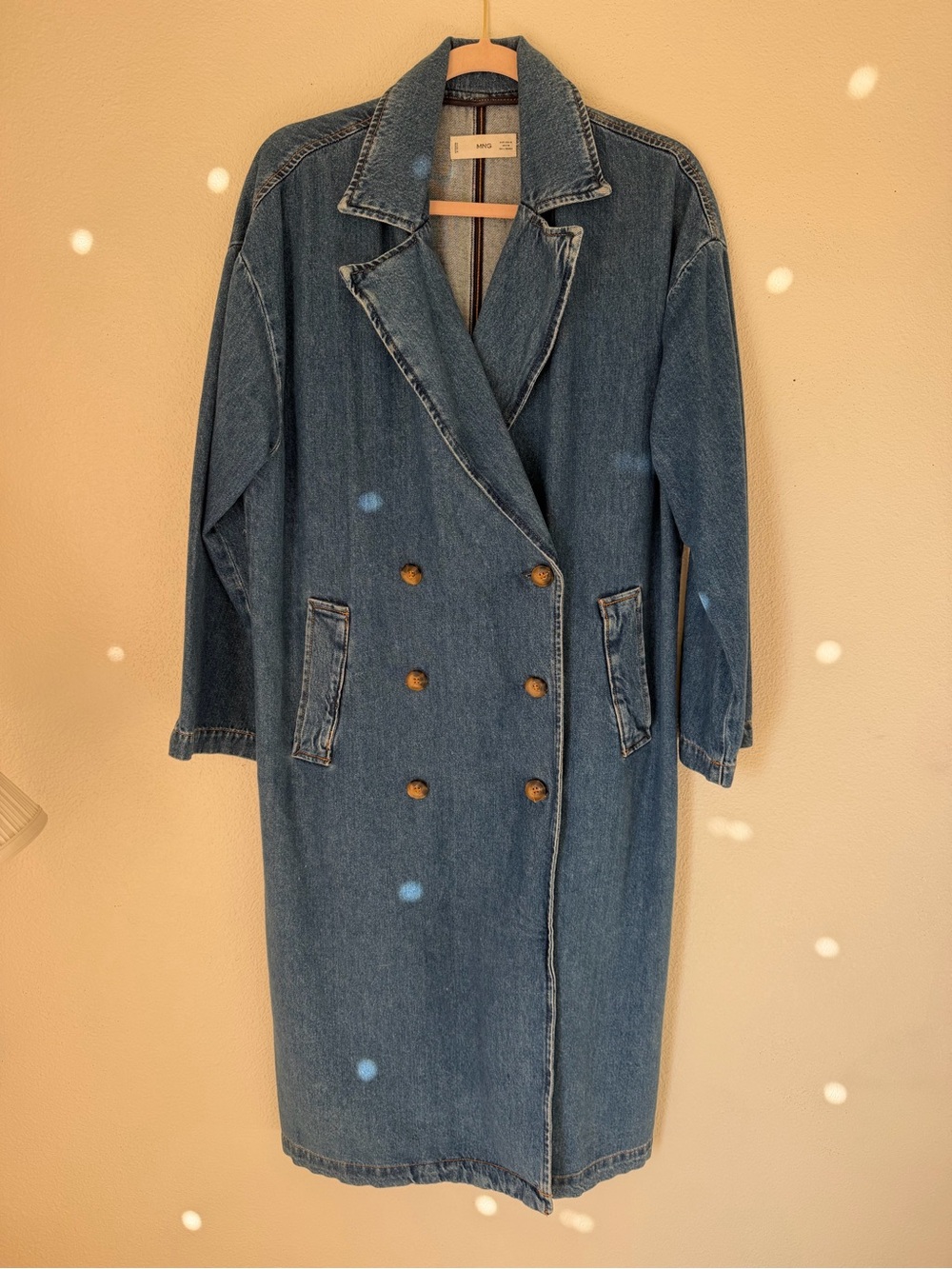 Mango Blue Double-Breasted Denim Trench Coat